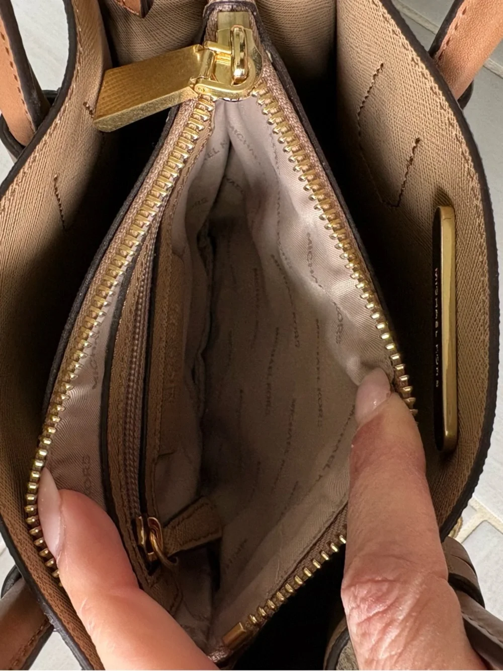 Michael Kors Medium Mercer Canvas Crossbody | Tan and Beige with Logo Print